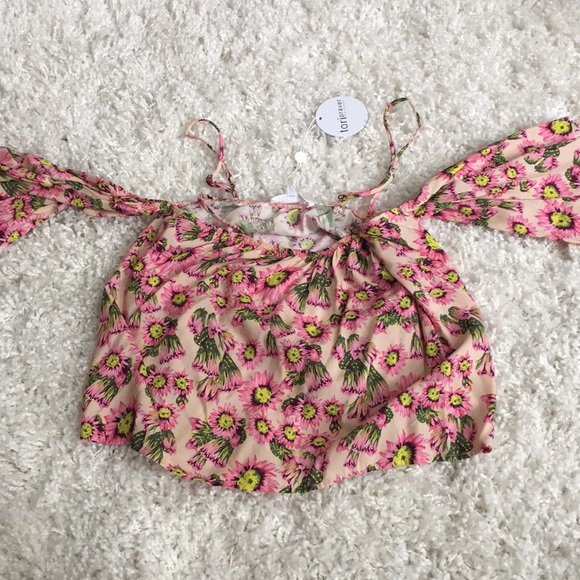 TORI PRAVER NWT PINK FLORAL OFF COLD SHOULDER TOP - Picture 3 of 5